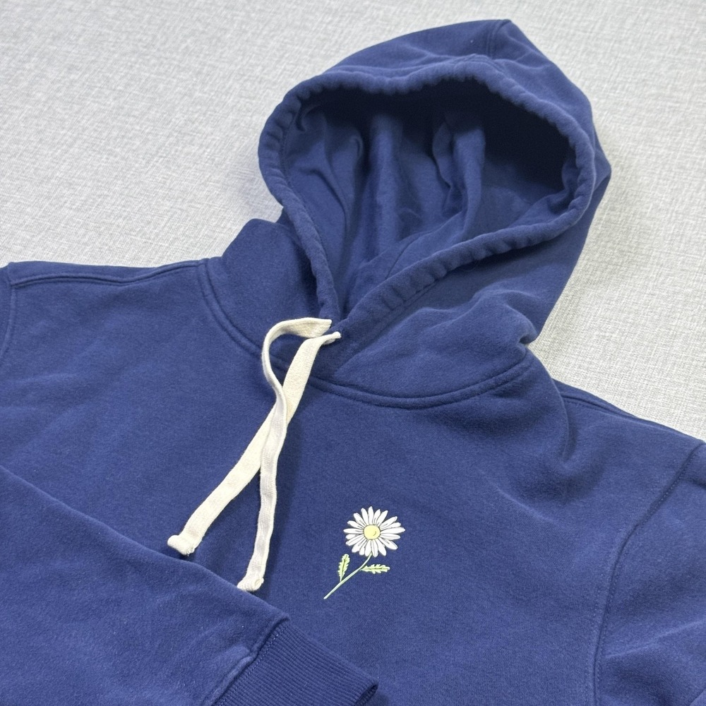 Life Is Good Hoodie Womens Small‎ Blue Daisy Graphic Pullover Fleece Embroidered